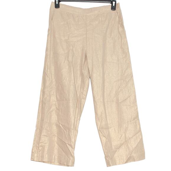 NWT Halston Pants Linen Wide Leg Coastal Grandma Minimalist Pull On Tan Large - Picture 1 of 4